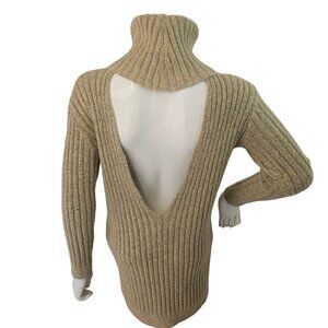 Tobi Open Back Sweater Women S Turtle Neck Long Slv Tunic Length Oatmeal NEW